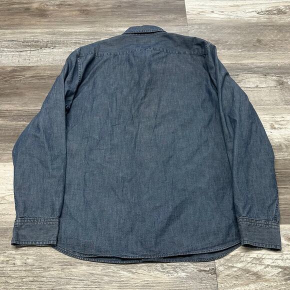 Banana Republic Dark Wash Blue Mens L Untucked Fit Button Down Chambray Shirt - Picture 2 of 12
